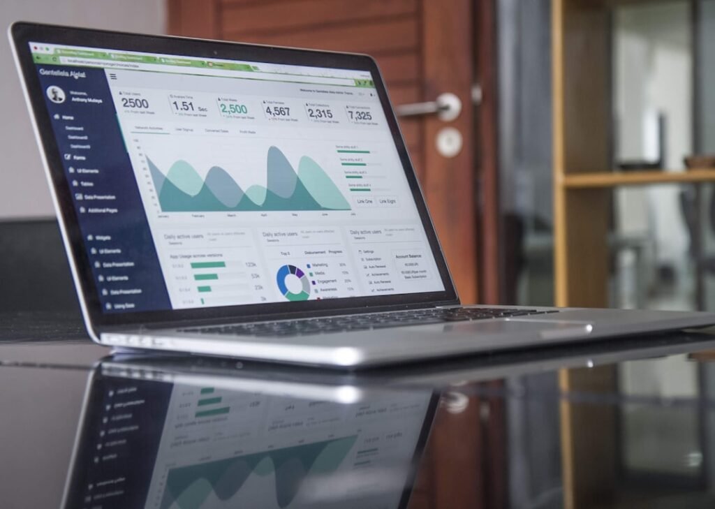 Laptop displaying marketing analytics for SEO and performance measurement